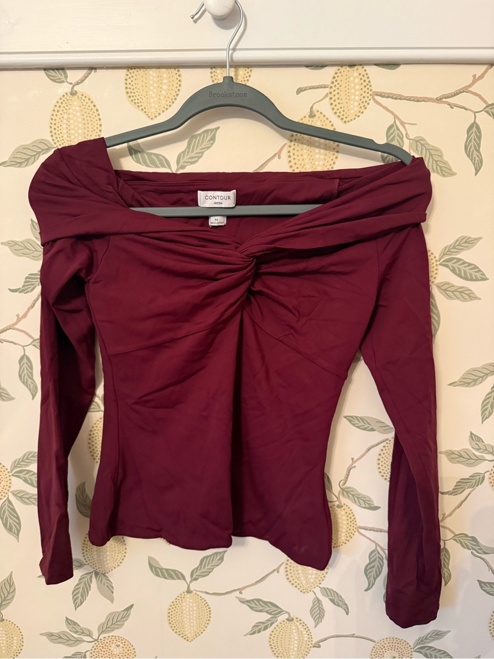 Aritzia Burgundy-Shoulder Twist Front Long Sleeve Top - Burgundy